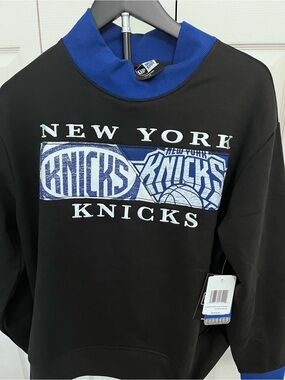 New Era Black Crewneck with Blue and White Knicks Chest Logo